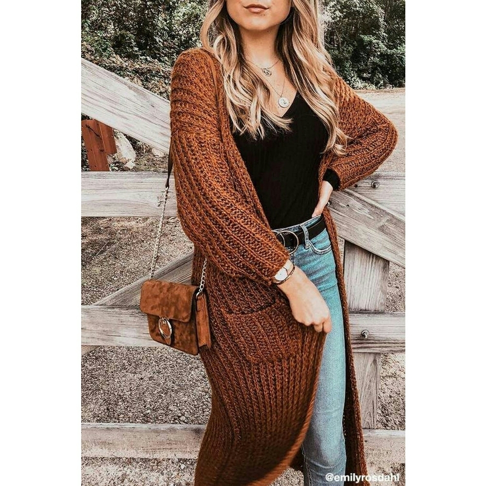 Long line knit cardigan duster rust s